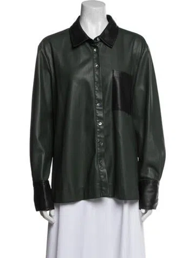 Pre-owned Staud Faux Leather Jacket In Green