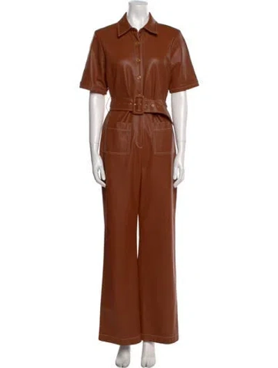 Pre-owned Staud Faux Leather Jumpsuit In Brown