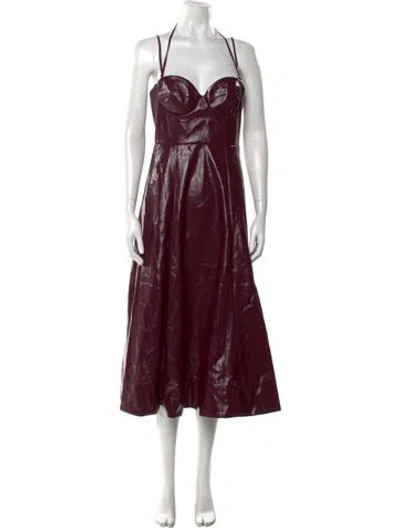 Pre-owned Staud Faux Leather Long Dress In Burgundy