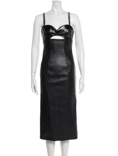 Pre-owned Staud Faux Leather Midi Length Dress In Gray