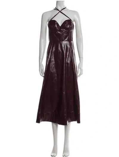 Pre-owned Staud Faux Leather Midi Length Dress In Purple