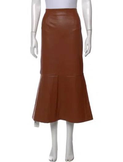 Pre-owned Staud Faux Leather Midi Length Skirt In Brown