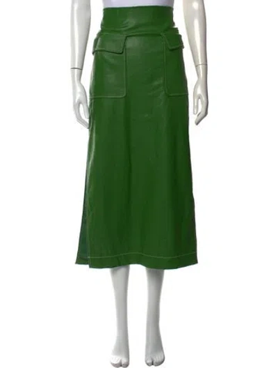 Pre-owned Staud Faux Leather Midi Length Skirt In Green