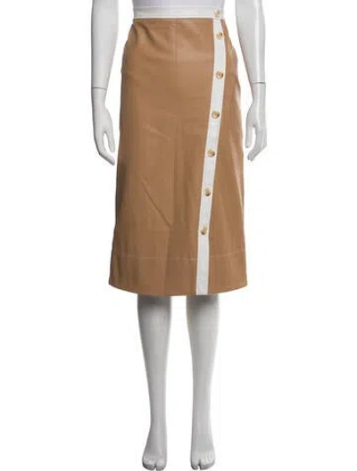 Pre-owned Staud Faux Leather Midi Length Skirt In Neutrals