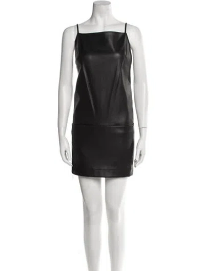 Pre-owned Staud Faux Leather Mini Dress In Black