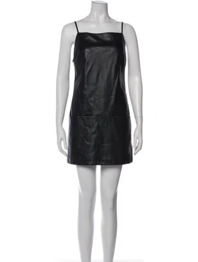 Pre-owned Staud Faux Leather Mini Dress In Black