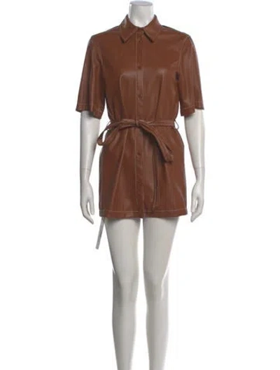Pre-owned Staud Faux Leather Mini Dress In Brown
