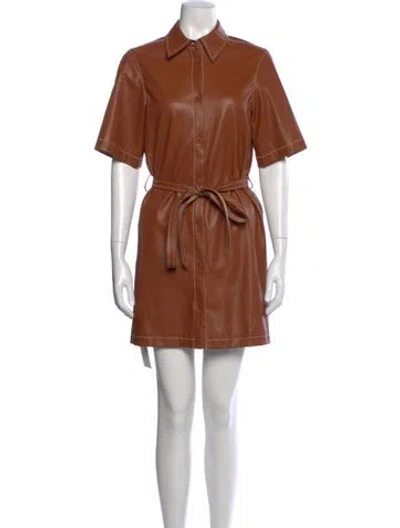 Pre-owned Staud Faux Leather Mini Dress In Brown