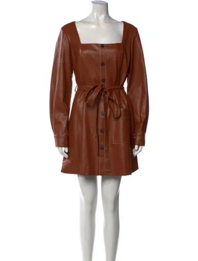 Pre-owned Staud Faux Leather Mini Dress In Brown