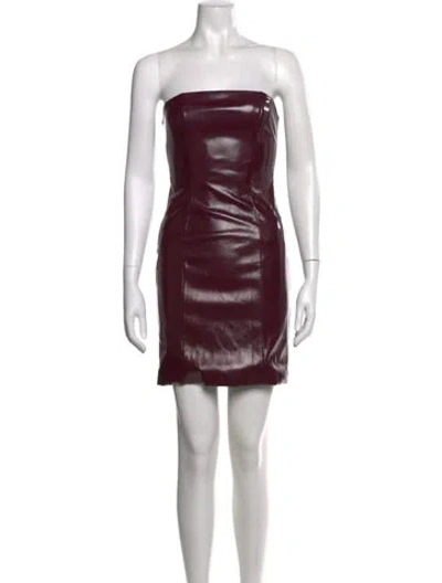 Pre-owned Staud Faux Leather Mini Dress In Burgundy