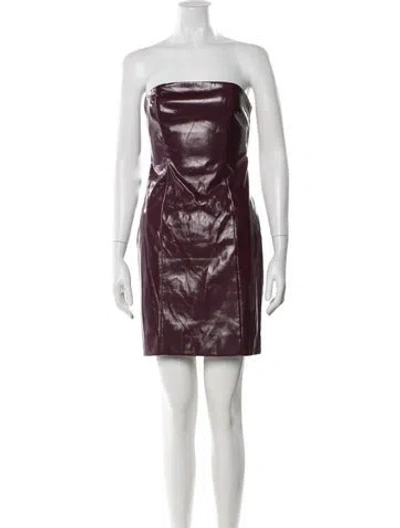 Pre-owned Staud Faux Leather Mini Dress In Burgundy