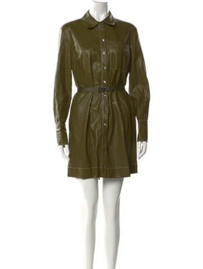Pre-owned Staud Faux Leather Mini Dress In Green