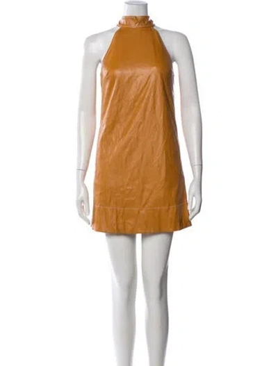 Pre-owned Staud Faux Leather Mini Dress In Orange