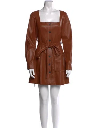 Pre-owned Staud Faux Leather Mini Dress W/ Tags In Brown