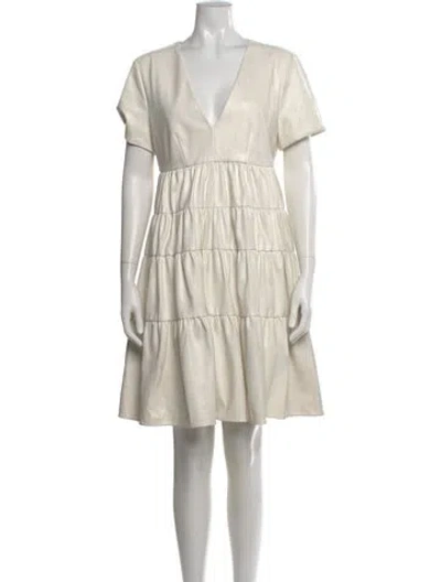 Pre-owned Staud Faux Leather Mini Dress In White
