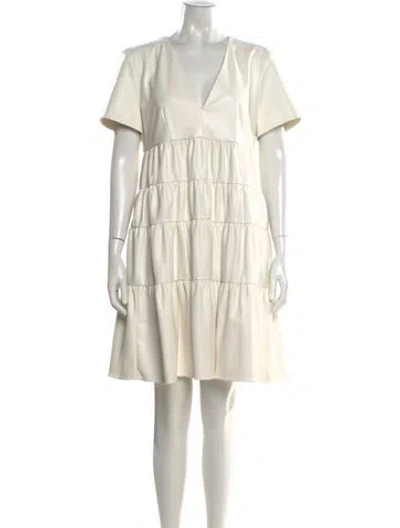 Pre-owned Staud Faux Leather Mini Dress In White