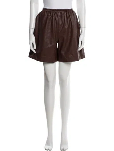 Pre-owned Staud Faux Leather Mini Shorts In Brown