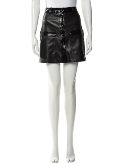 Pre-owned Staud Faux Leather Mini Skirt In Black