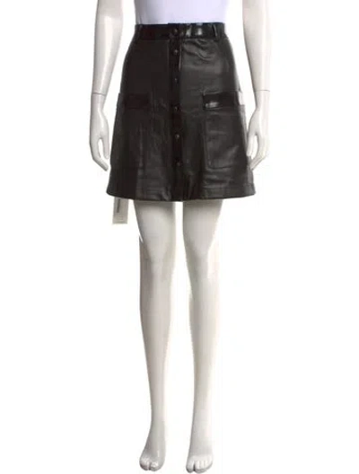 Pre-owned Staud Faux Leather Mini Skirt In Black