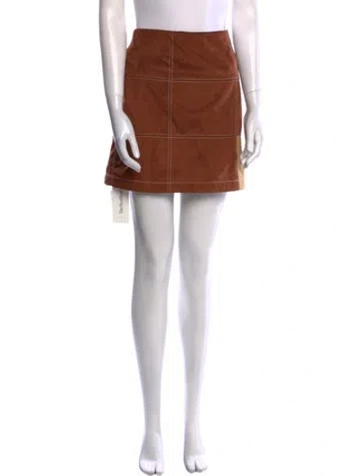 Pre-owned Staud Faux Leather Mini Skirt In Brown