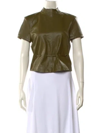 Pre-owned Staud Faux Leather Mock Neck Crop Top In Green