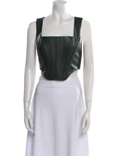 Pre-owned Staud Faux Leather Square Neckline Crop Top In Green