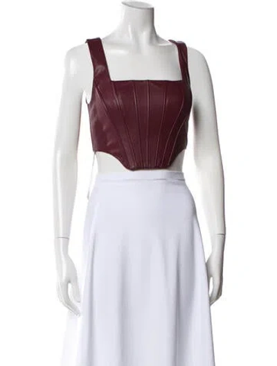 Pre-owned Staud Faux Leather Square Neckline Crop Top In Green