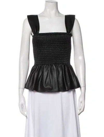 Pre-owned Staud Faux Leather Square Neckline Crop Top W/ Tags In Black