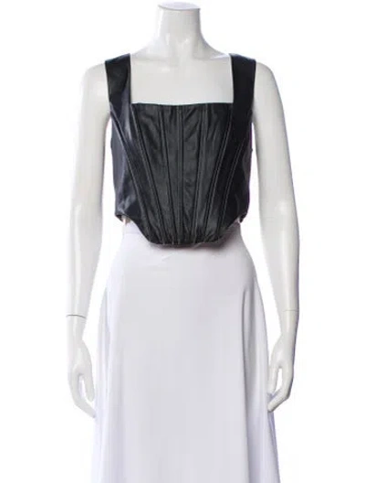 Pre-owned Staud Faux Leather Square Neckline Crop Top In White