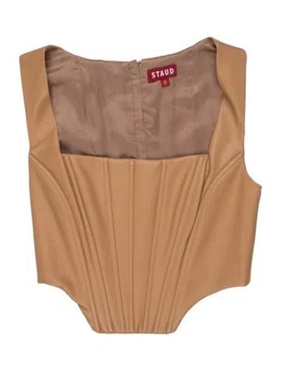 Pre-owned Staud Faux Leather Square Neckline Top In Neutral