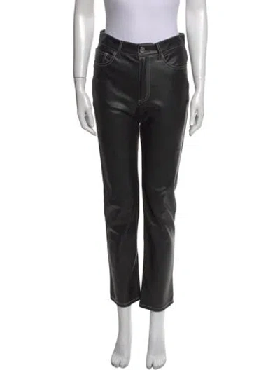 Pre-owned Staud Faux Leather Straight Leg Pants In Black