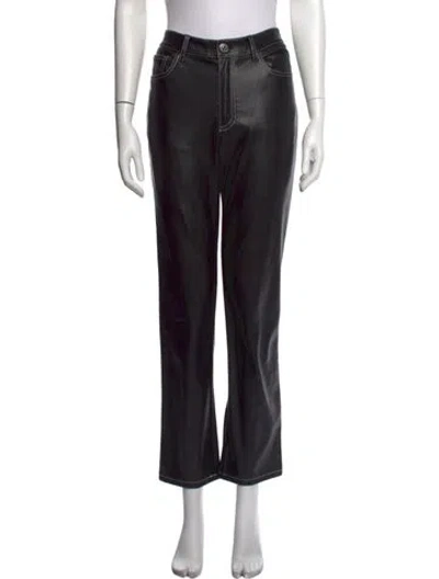 Pre-owned Staud Faux Leather Straight Leg Pants In Black