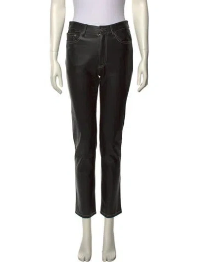Pre-owned Staud Faux Leather Straight Leg Pants In Black