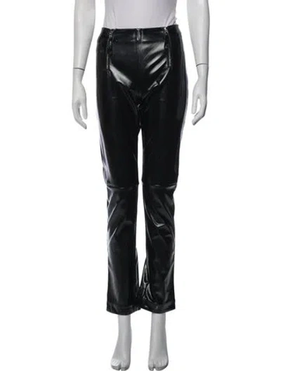 Pre-owned Staud Faux Leather Straight Leg Pants In Black