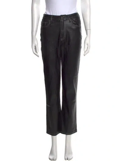 Pre-owned Staud Faux Leather Straight Leg Pants In Black