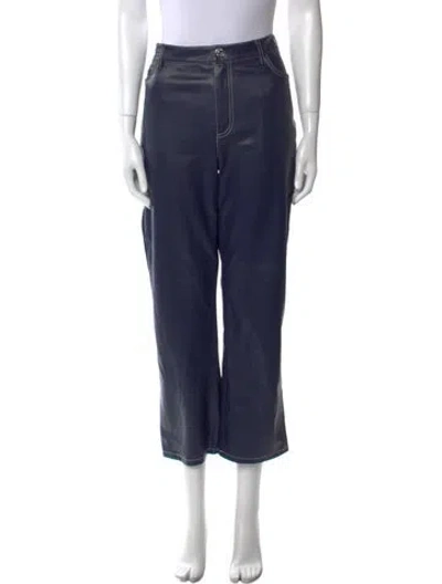 Pre-owned Staud Faux Leather Straight Leg Pants In Blue
