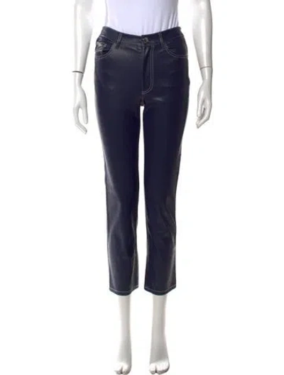 Pre-owned Staud Faux Leather Straight Leg Pants In Blue