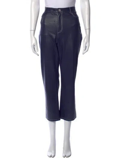 Pre-owned Staud Faux Leather Straight Leg Pants In Blue