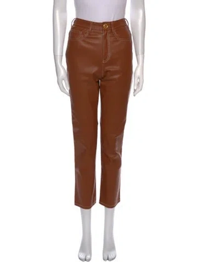 Pre-owned Staud Faux Leather Straight Leg Pants In Brown