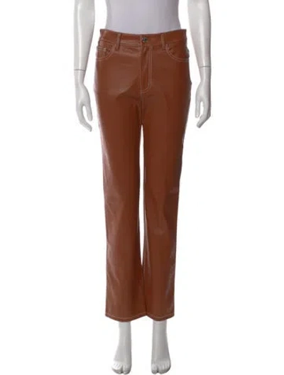 Pre-owned Staud Faux Leather Straight Leg Pants In Brown