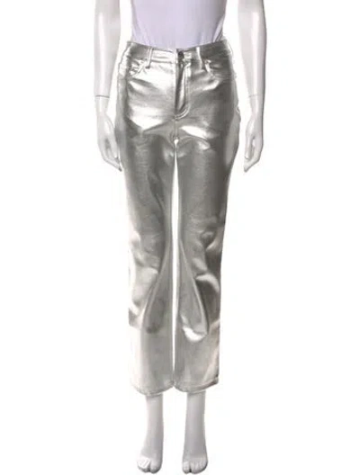 Pre-owned Staud Faux Leather Straight Leg Pants In Gray