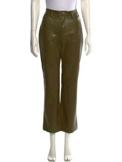 Pre-owned Staud Faux Leather Straight Leg Pants In Green