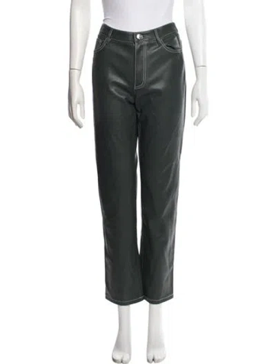 Pre-owned Staud Faux Leather Straight Leg Pants In Green