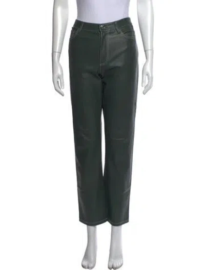Pre-owned Staud Faux Leather Straight Leg Pants In Green