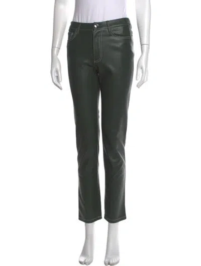 Pre-owned Staud Faux Leather Straight Leg Pants In Green