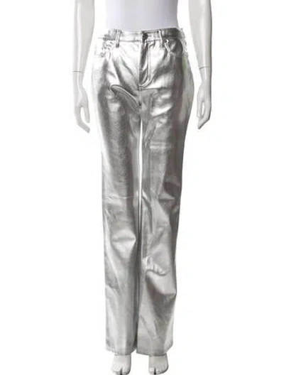 Pre-owned Staud Faux Leather Straight Leg Pants In Grey/silver