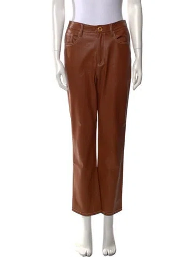 Pre-owned Staud Faux Leather Straight Leg Pants In Neutral