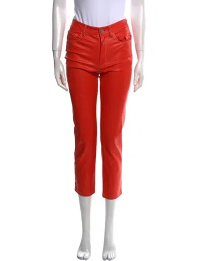 Pre-owned Staud Faux Leather Straight Leg Pants In Orange