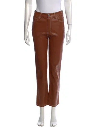 Pre-owned Staud Faux Leather Straight Leg Pants W/ Tags In Brown