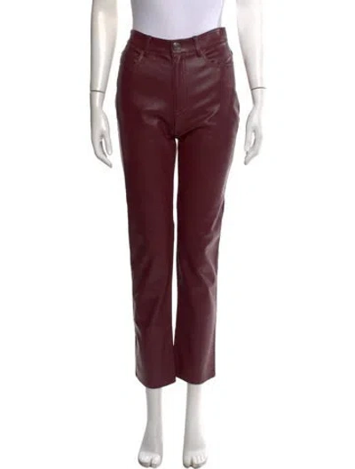 Pre-owned Staud Faux Leather Straight Leg Pants W/ Tags In Burgundy